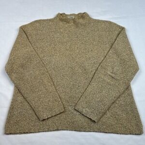 LL Bean Women's XL Brown Knit Sweater Merino Nylon Blend Crewneck Chenille BOHO